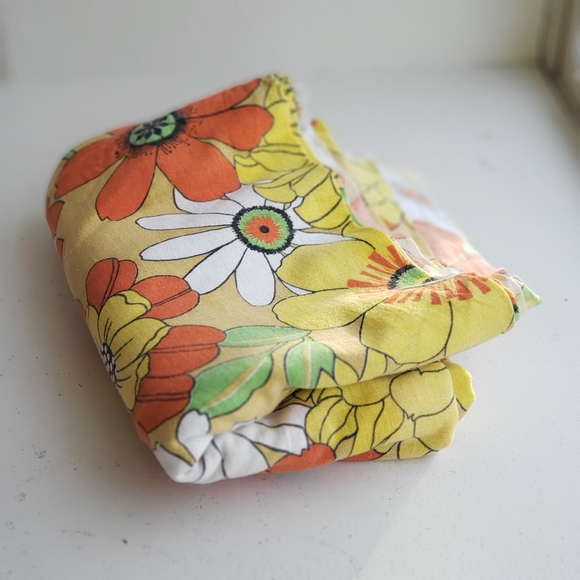 Unbranded Other - 1960s 1970s Flower Power Fabric Tablecloth Yellow Boho Orange Daisy Zinnia #82